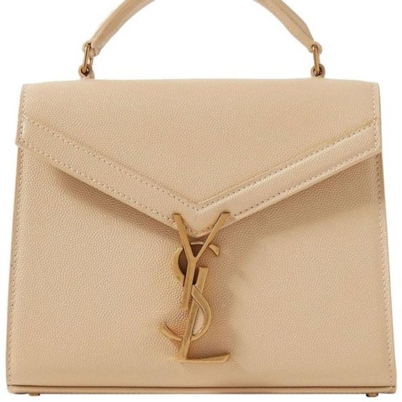 Saint Laurent Cassandre Mini Textured-leather Beige Leather Tote - Picture 2 of 8